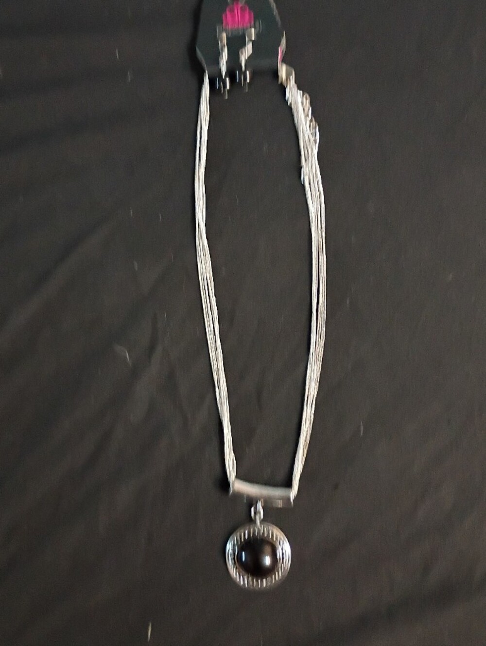 paparazzi Silver-Tone Multi Strand Necklace with Black Pendant